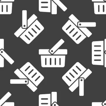 Shopping basket web icon. flat design. Seamless pattern. Illustrazione stock