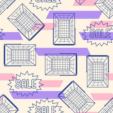 Shopping baskets vector seamless pattern. Retail repeat tile design with 库存插图