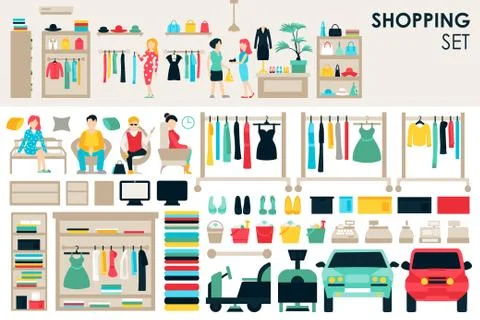 Shopping Big Collection in flat design background concept. Infographic Elements 스톡 일러스트