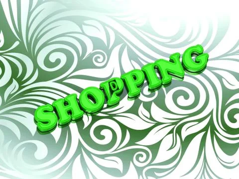 SHOPPING- bright color letters on nice green ornament background Stock Illustration