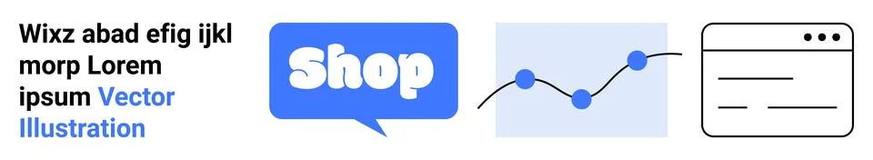 Shopping button in a speech bubble a line graph with data points a simplistic Illustrazione stock