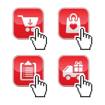 Shopping buttons set with cursor hand icon Stock Illustration