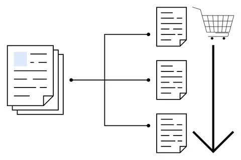 Shopping Cart Aggregation Process Flow Diagram With Document Sheets Stock Illustration