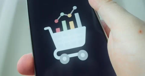 Shopping cart with analytics icon, presentation Stock Footage 313443931