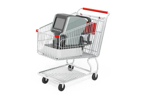 Shopping cart with auto refractometer. 3D rendering Stock Illustration