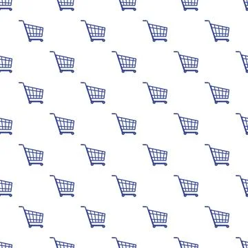 Shopping cart blue pattern seamless white background Illustrazione stock