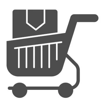 Shopping cart with box solid icon. Purchase in market trolley vector イラスト素材