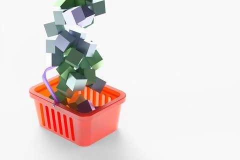 Shopping cart with boxes inside on a white background. 3d rendering illustrat Stock Illustration