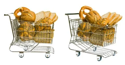 Shopping Cart With Bread 스톡 사진
