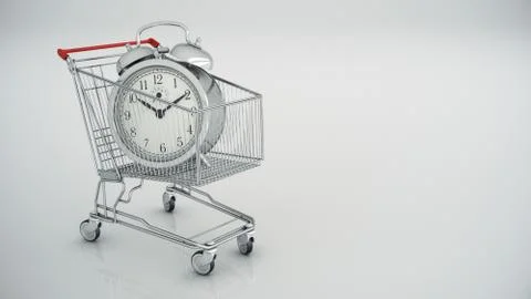 Shopping cart with clock Stock Illustration