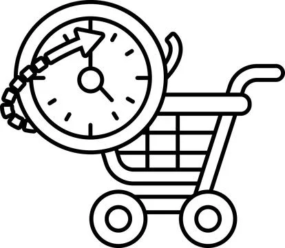 A shopping cart with a clock on it Stockillustratie