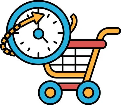 A shopping cart with a clock on it Stockillustratie