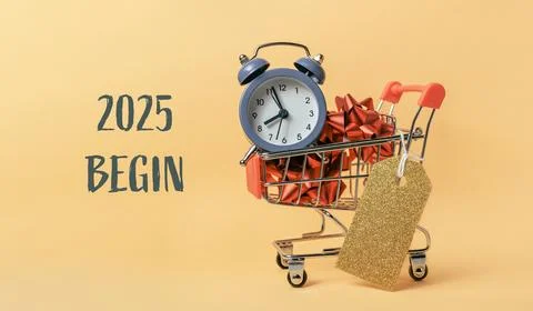 Shopping cart with a clock on it Stock Photos