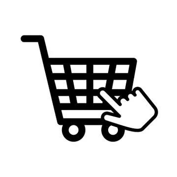 Shopping cart commerce with hand pointer mouse Illustrazione stock