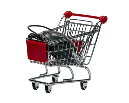 Shopping cart with a computer mouse Stock Photos