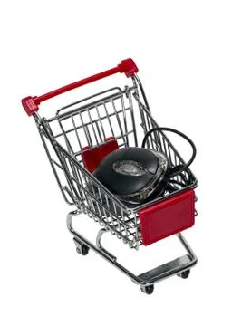Shopping cart with a computer mouse Stock Photos