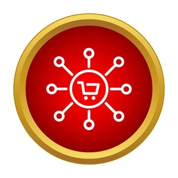 Shopping cart connecting to distribution network on red button Stock Illustration