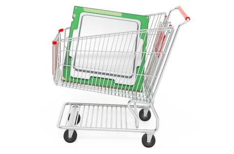 Shopping cart with CPU. 3D rendering Stock Illustration