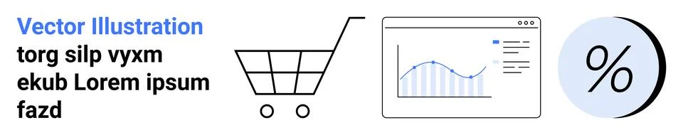 Shopping Cart, Data Analytics Graph, and Discount Percentage Vector for E-C.. Illustrazione stock