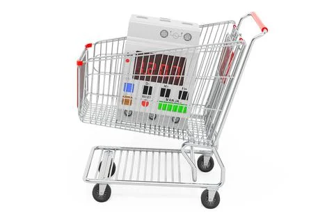 Shopping cart with digital timer switch, 3D rendering Illustrazione stock