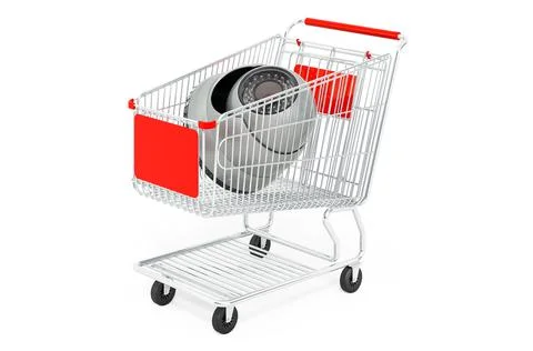 Shopping cart with dome security camera, 3D rendering Stock Illustration