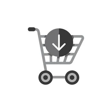 Shopping cart. Down arrow. Flat color icon. Commerce vector illustration Stock Illustration