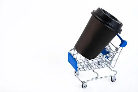Shopping cart, e-commerce, digital commerce, retail, black paper cup, white b 写真素材