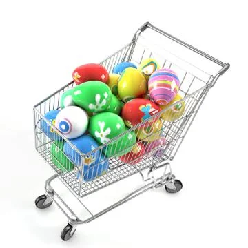 Shopping cart with easter eggs Stock Photos