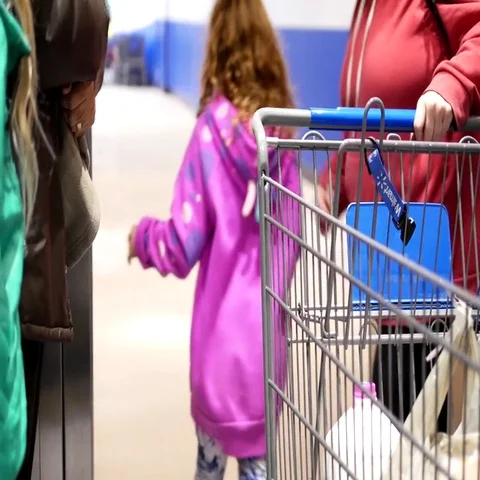 Shopping cart on the elevator inside Walmart store with 4k resolution Stock Footage 69431164