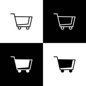 Shopping cart flat vector icon black and white. Line with editable stroke Stock Illustration