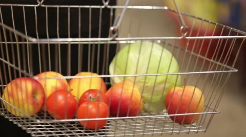 Shopping cart with fruit and vegetables Stock Footage 59335528
