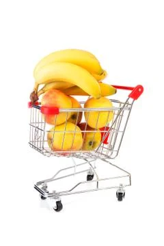 Shopping cart with fruit Stock Photos