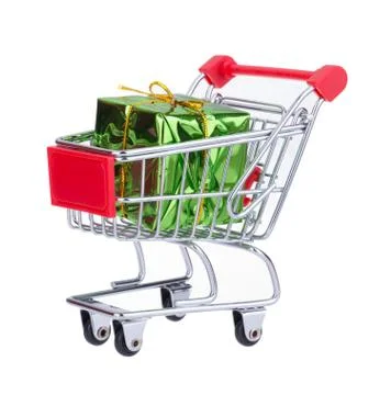 Shopping cart with gift box Foto stock