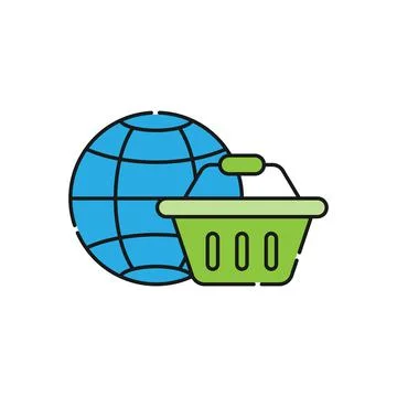 Shopping Cart with Globe icon Vector Design. Shopping Cart icon with Globe de Stock Illustration