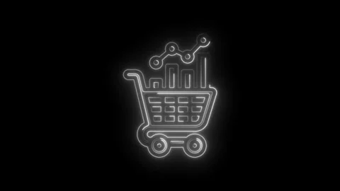 Shopping cart with glowing neon graph and data analytics chart symbolizing Stock Footage 333965191