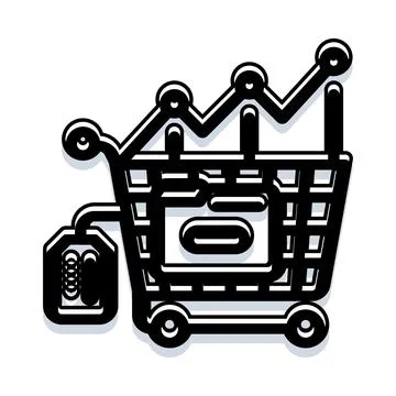 Shopping cart graph showing retail analytics and commerce growth Stock Illustration
