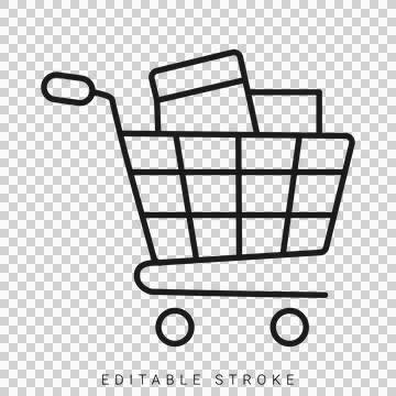 Shopping cart icon with boxes, e-commerce retail symbol. Stock Illustration