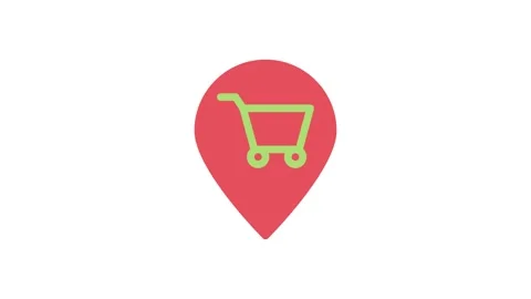 Shopping cart icon placed inside a map pin, symbolizing location-based shop.. Stock Footage 332988403