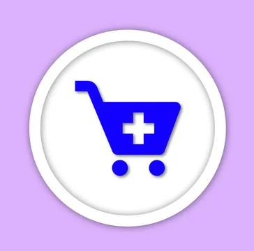 Shopping cart icon with a plus sign on a purple background. Stock Illustration