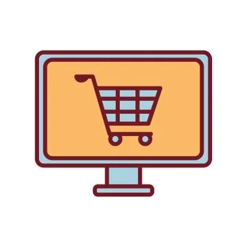 Shopping cart inside computer line and fill style icon vector design Stock Illustration