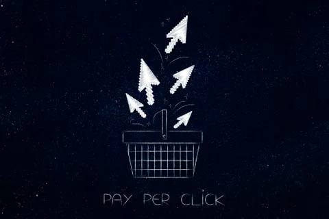 Shopping cart with mouse pointer, pay per click Stock Illustration