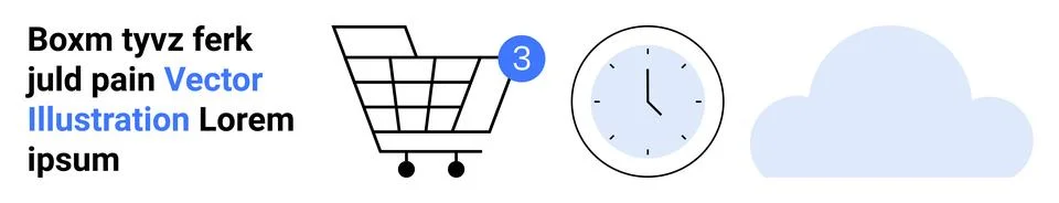 Shopping Cart with Notification, Clock, and Cloud Icon in Minimalist Design Stock Illustration
