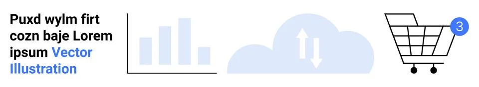 Shopping Cart with Notification, Cloud Synchronization, and Bar Graph Element 스톡 일러스트