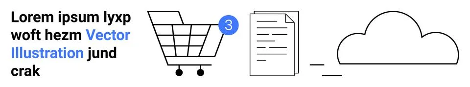 Shopping cart with notification, stack of documents, cloud icon. Ideal for on Stock Illustration