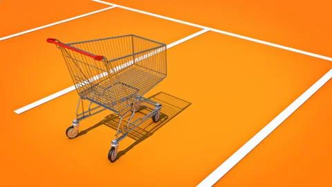 Shopping cart in parking. 3d rendering Stock Illustration