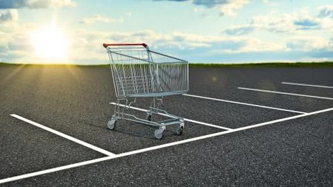 Shopping cart in parking. 3d rendering Stock Illustration