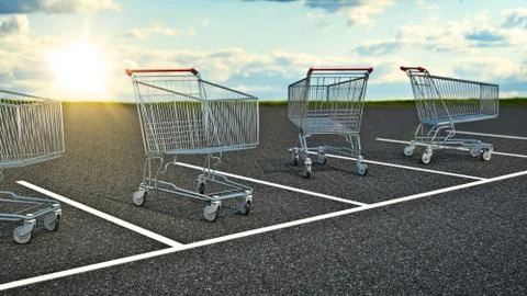 Shopping cart in parking. 3d rendering Stock Illustration