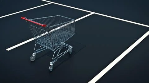 Shopping cart in parking. 3d rendering Stock Illustration