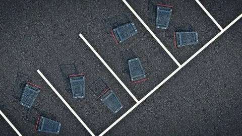 Shopping cart in parking. 3d rendering Stock Illustration