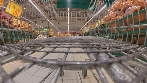 Shopping Cart Perspective When Shopping in Hypermarket Fast Motion POV Stock Footage